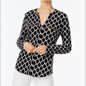INC Printed Zip-Detail Top
